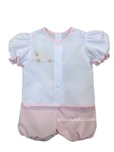 Auraluz 2pc Set...White top with embroidered golf cart and pink bloomer shorts
