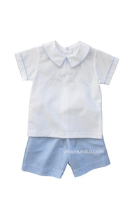 Auraluz Boy 2pc..Blue check with boy collar and embroidered cars
