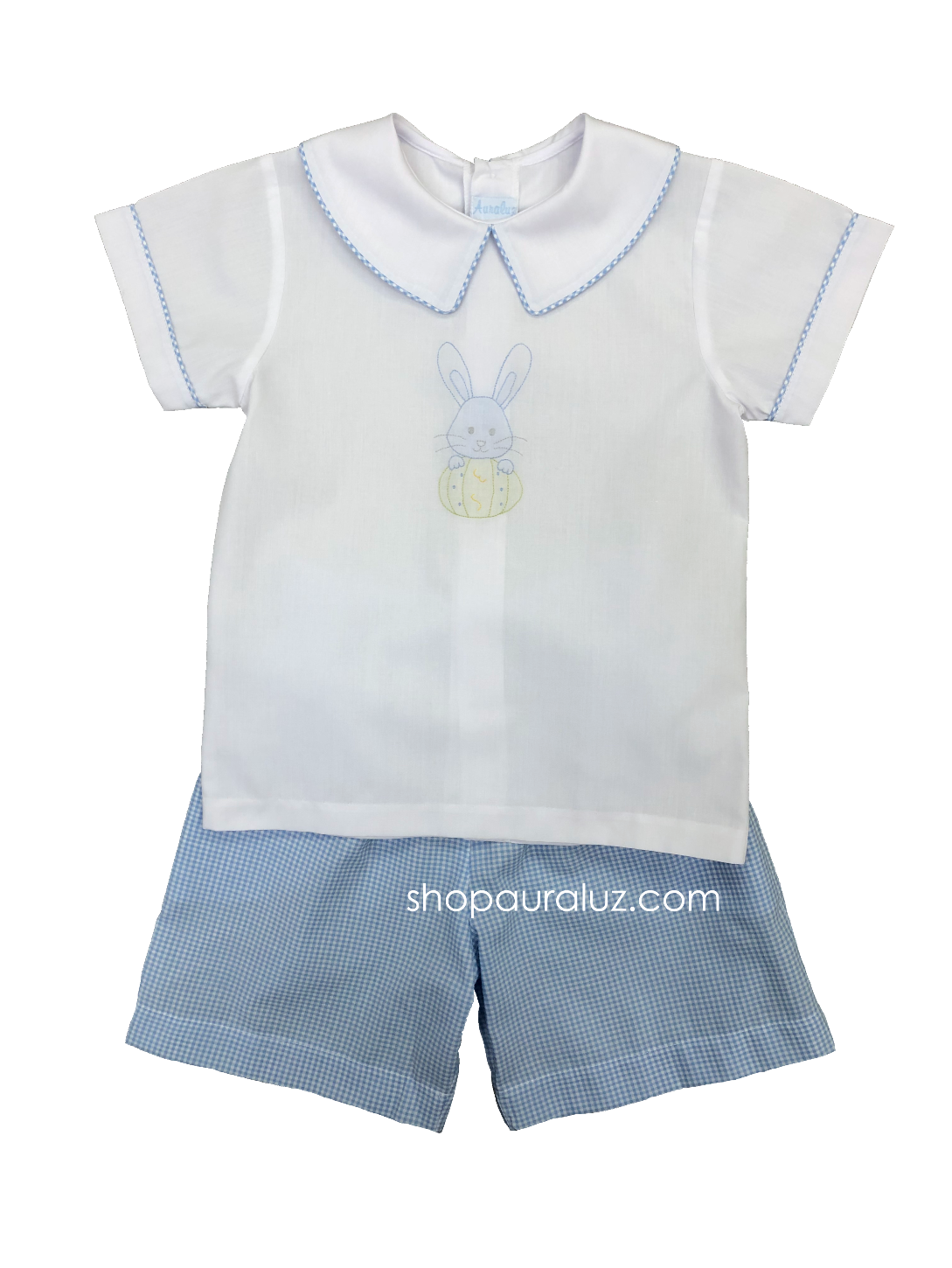 Auraluz Boy 2pc...White/blue check with boy collar and embroidered bunny