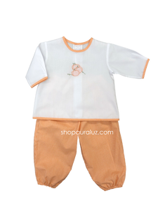 Auraluz 2pc Set...White l/s shirt with embroidered pumpkins and gingham pants. STORE EXCLUSIVE!
