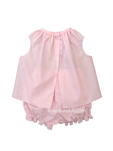 Auraluz Girl Sleeveless 2pc Set...Pink with pink scallop trim and embroidered flowers