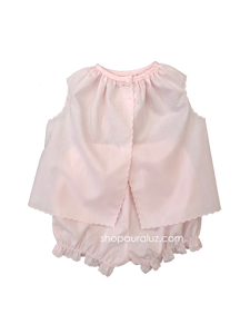 Auraluz Girl Sleeveless 2pc Set...Pink with pink scallop trim and embroidered lamb