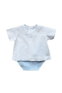 Auraluz 2pc Diaper Set...White/blue with blue scallops and embroidered ducks