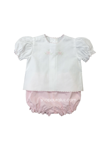 Auraluz 2pc Diaper SetWhite/pink with pink scallops and embroidered –  AURALUZ