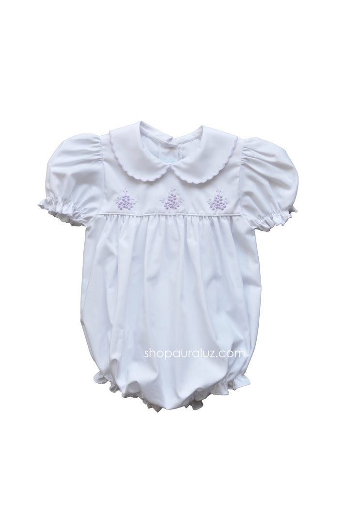 Auraluz Girl Bubble...White with lavender scallop trim and embroidered flowers