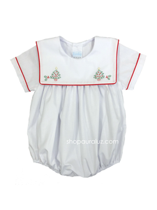 Auraluz Boy Bubble..White with red binding trim and embroidered trees