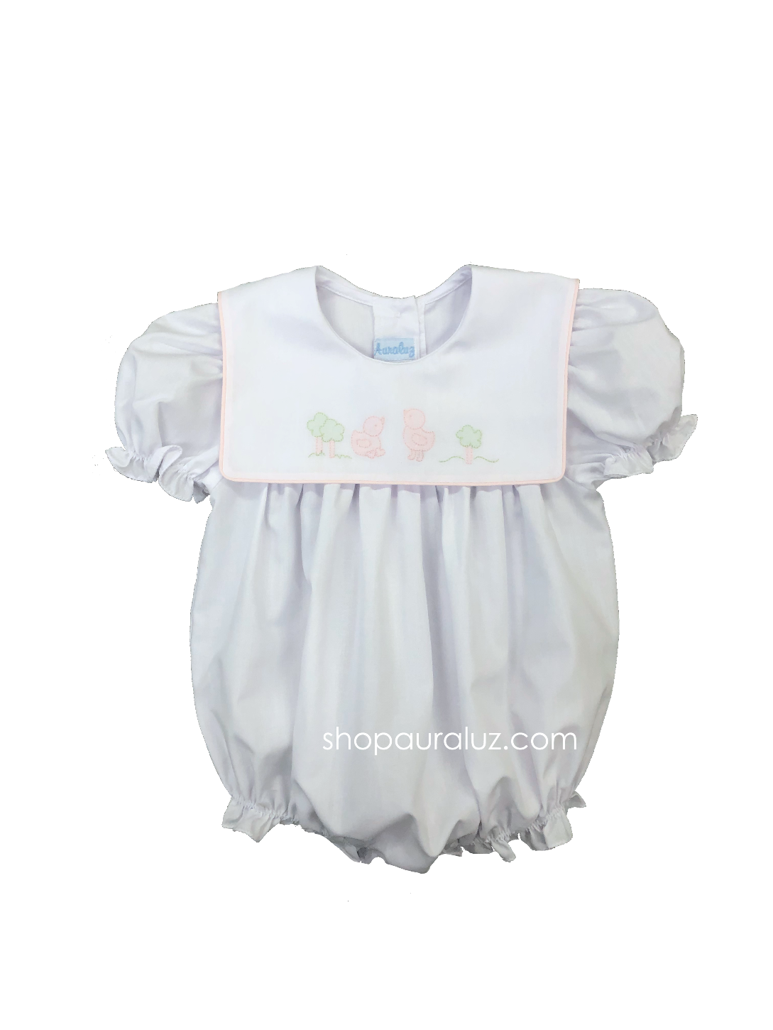 Auraluz Girl Bubble..White with pink binding trim and embroidered chicks