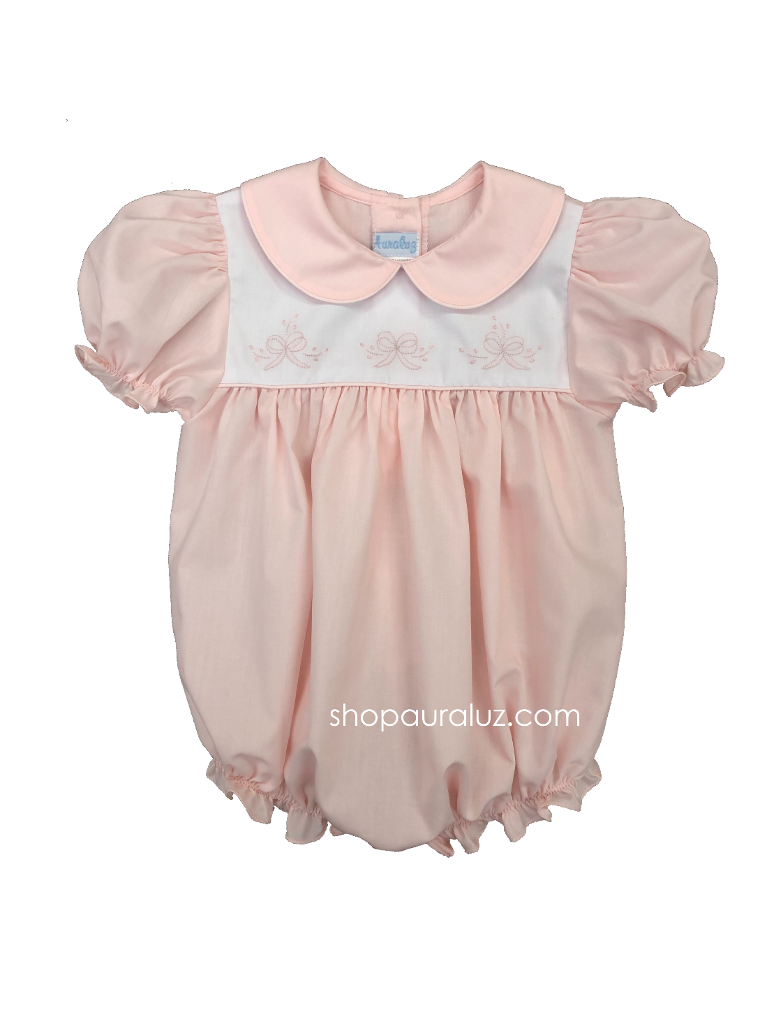 Auraluz Girl Bubble..Pink with p.p.collar and embroidered bows