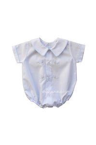 Auraluz Boy Bubble/Button-Front..White w/blue binding trim and embroidered horses