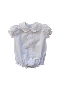 Auraluz Girl Bubble/Button-Front..White with pink scallop trim and embroidered flowers
