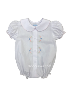 Auraluz Girl Bubble/Button-Front..White with pink scallop trim and embroidered satin flowers