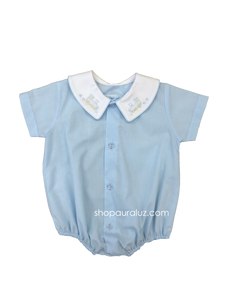 Auraluz Boy Bubble/Button-Front..Blue w/binding trim, white boy collar and embroidered train