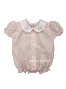 Auraluz Girl Bubble/Button-Front..Pink w/binding trim, white p.p. collar and embroidered flowers