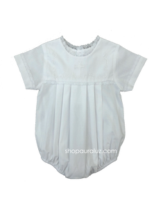 Auraluz Boy Bubble..White with white lace, no collar and embroidered cross