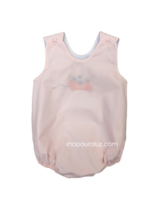 Auraluz Sleeveless Bubble..Pink with white binding and embroidered wagon w/flowers