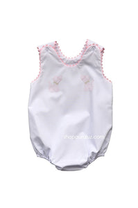 Auraluz Sleeveless Bubble..White with pink ric-rac and embroidered dogs