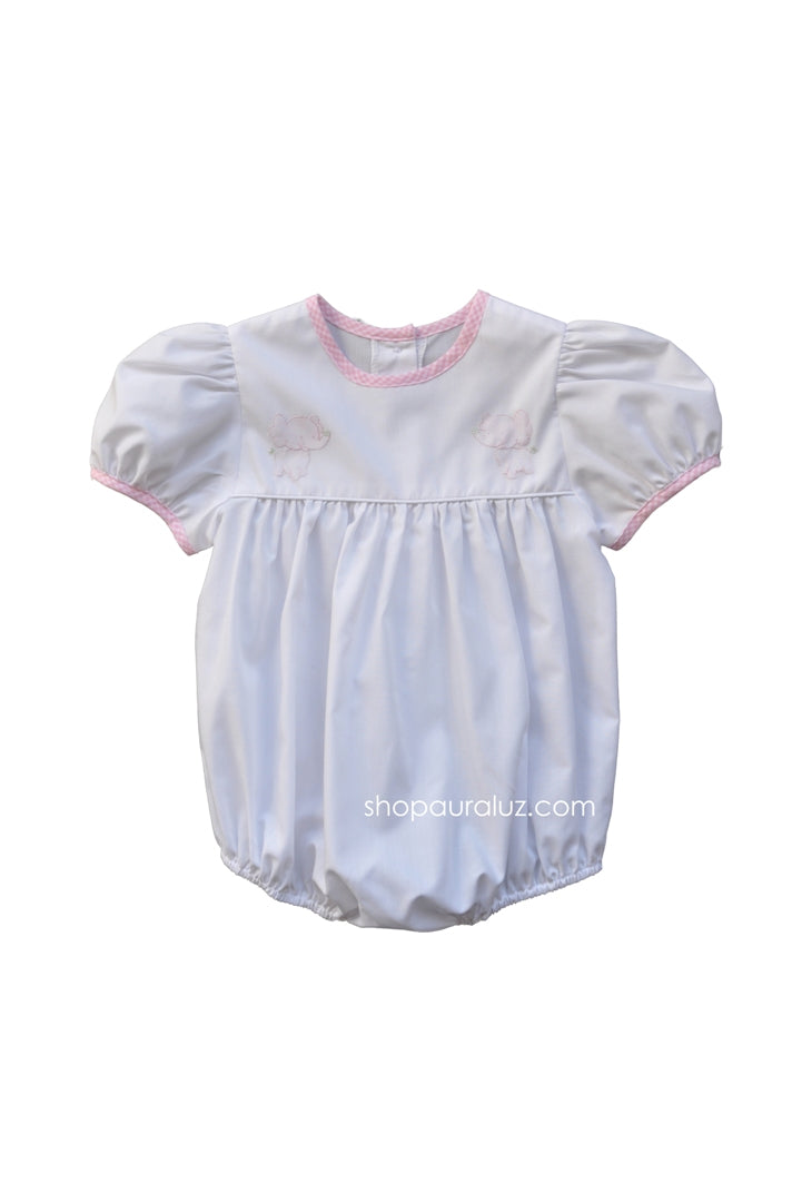Auraluz Girl Bubble..White w/pink check trim, no collar and embroidered elephants