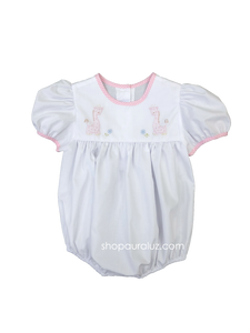 Auraluz Girl Bubble..White w/pink check trim, no collar and embroidered giraffes