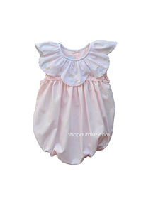 Auraluz Sleeveless Bubble..Pink with ruffle collar and embroidered flowers