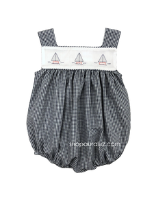 Auraluz Sleeveless Bubble..Navy check with embroidered boats