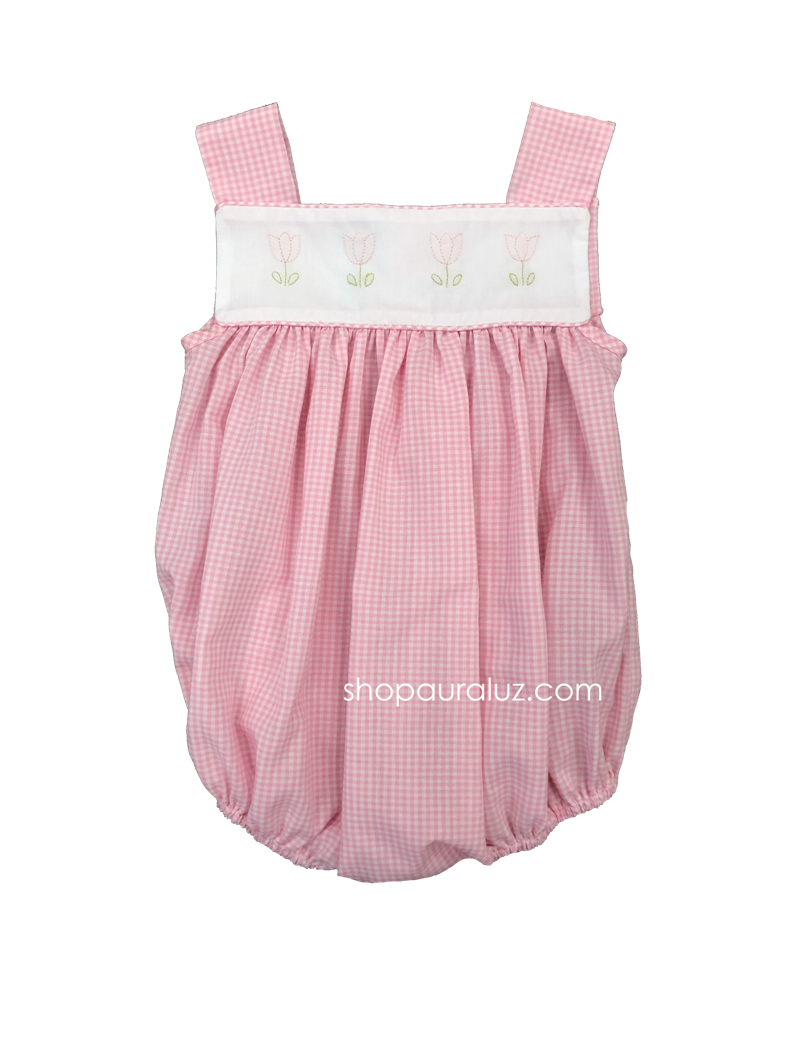 Auraluz Sleeveless Bubble..Pink check with embroidered tulips
