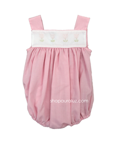 Auraluz Sleeveless Bubble..Pink check with embroidered tulips