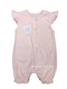 Auraluz Girl Knit Shortall...Pink with ruffle angel sleeve and embroidered butterfly