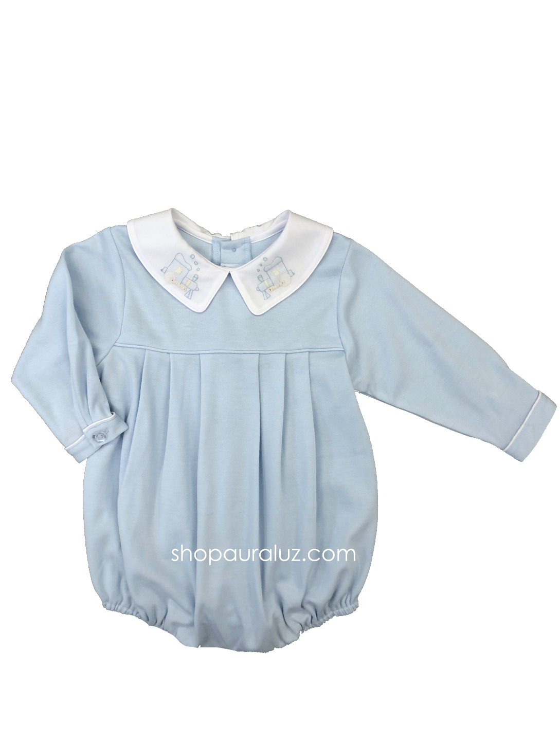 Auraluz Knit Bubble l/s...Blue with boy collar and embroidered trains
