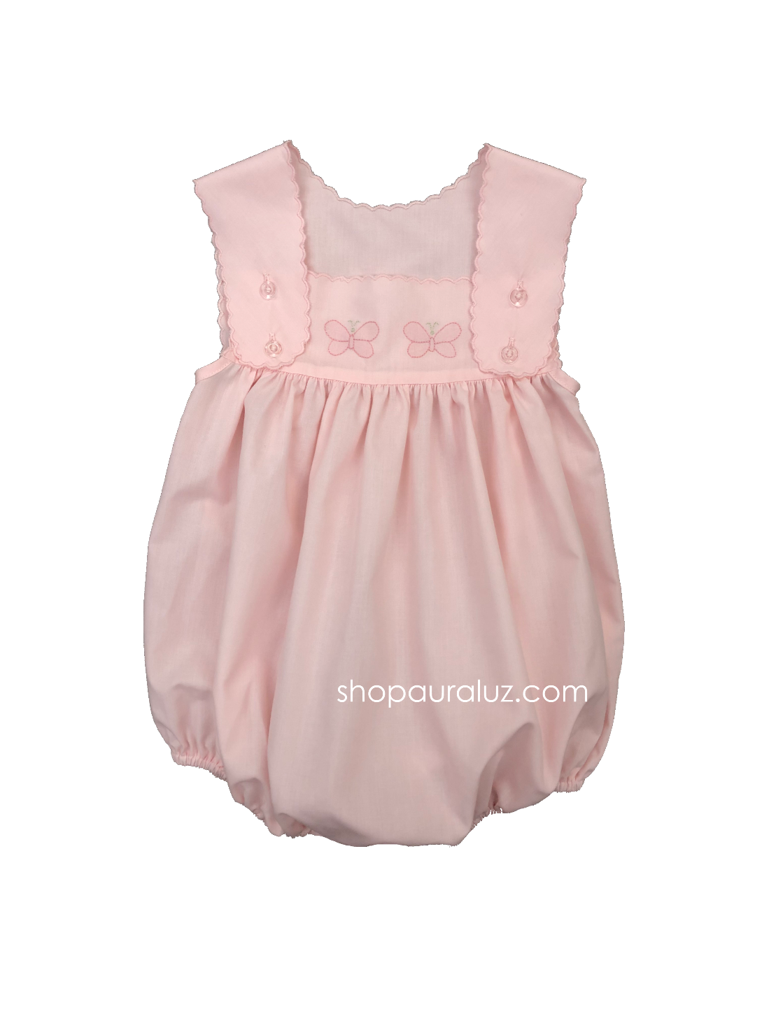 Auraluz Sleeveless Bubble...Pink with pink scallop trim and embroidered butterflies
