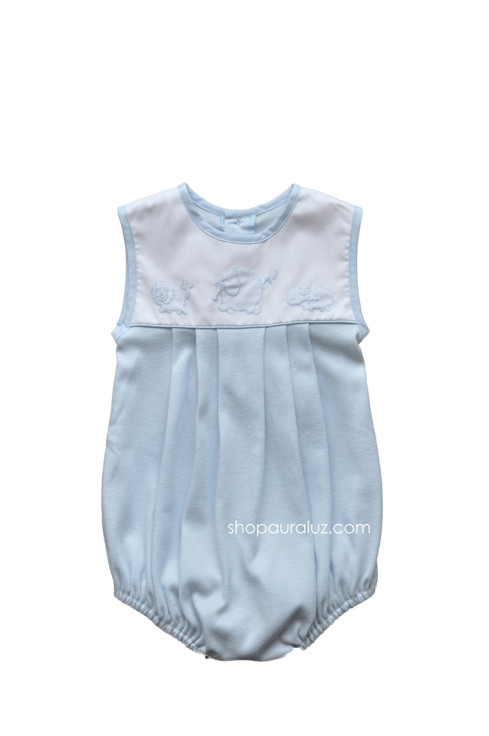 Auraluz Knit Sleeveless Bubble..Blue with embroidered safari animals