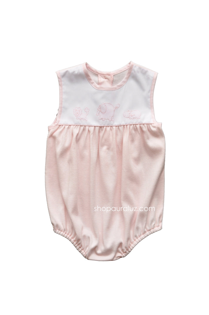 Auraluz Knit Sleeveless Bubble..Pink with embroidered safari animals
