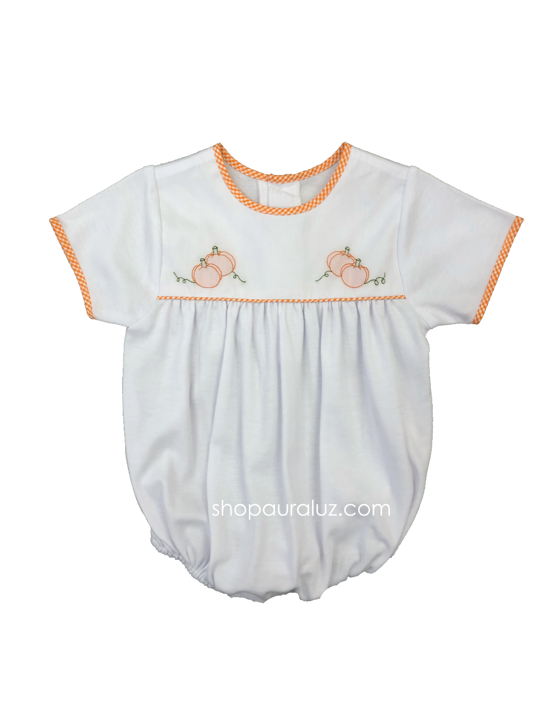 Auraluz Knit Bubble..White with orange check trim and embroidered pumpkins. STORE EXCLUSIVE!