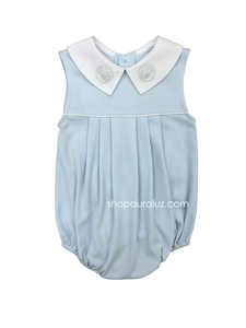 Auraluz Knit Sleeveless Bubble..Blue with white boy collar and embroidered fish