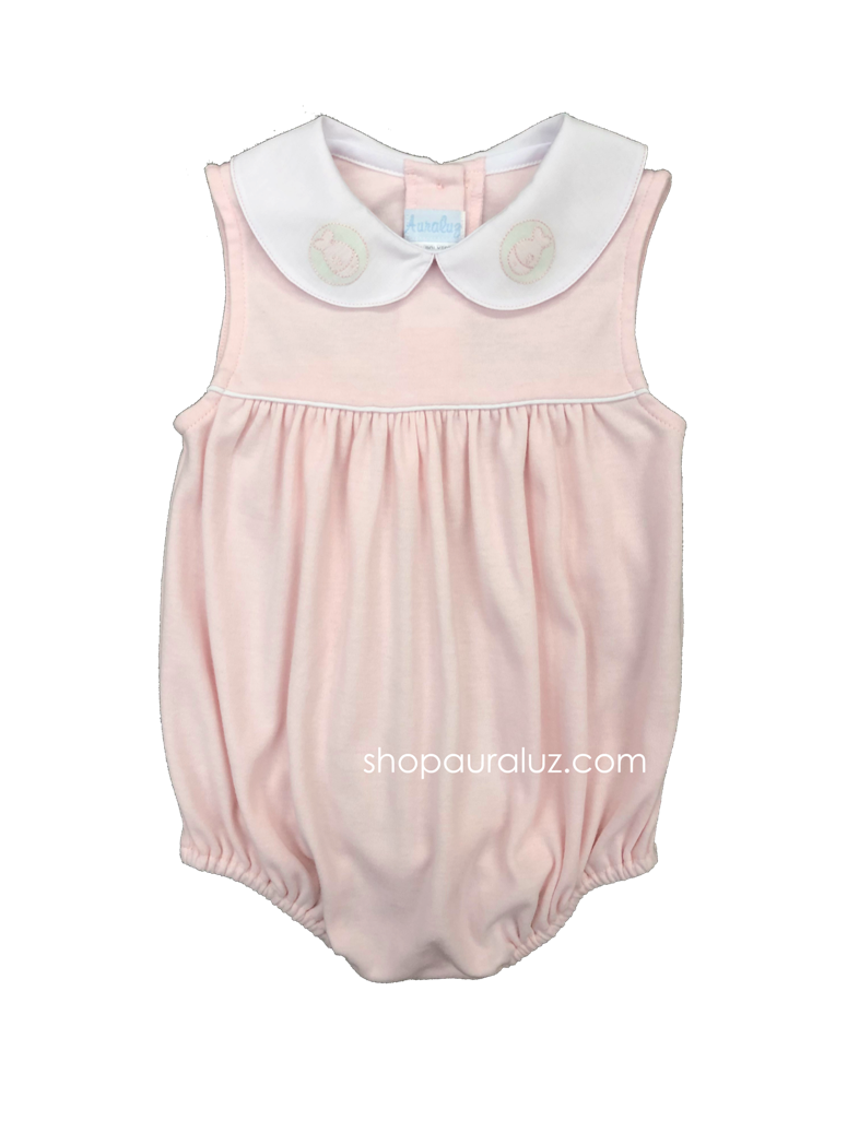 Auraluz Knit Sleeveless Bubble..Pink with white p.p. collar and embroidered fish