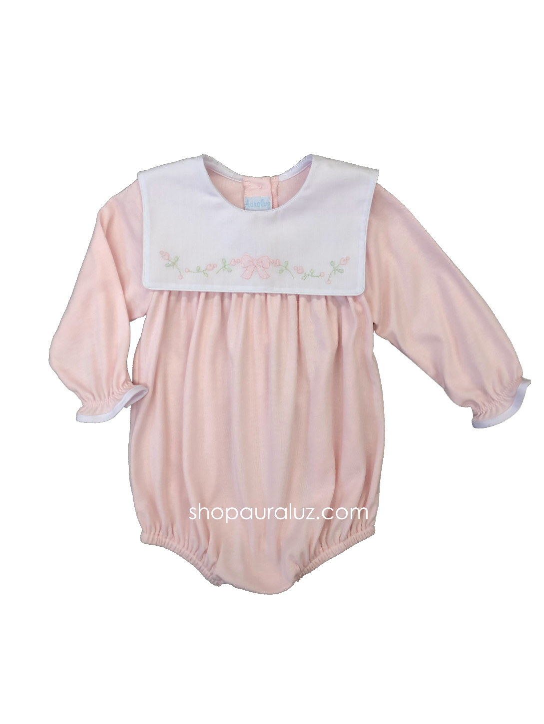 Auraluz Knit Bubble l/s...Pink with sq.collar and embroidered bow