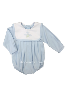 Auraluz Knit Boy Bubble, l/s...Blue with white square collar and embroidered airplane