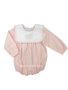 Auraluz Knit Girl Bubble, l/s...Pink with white square collar and embroidered bow