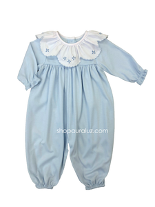 Auraluz Knit Longall...Blue with ruffle collar and embroidered buds
