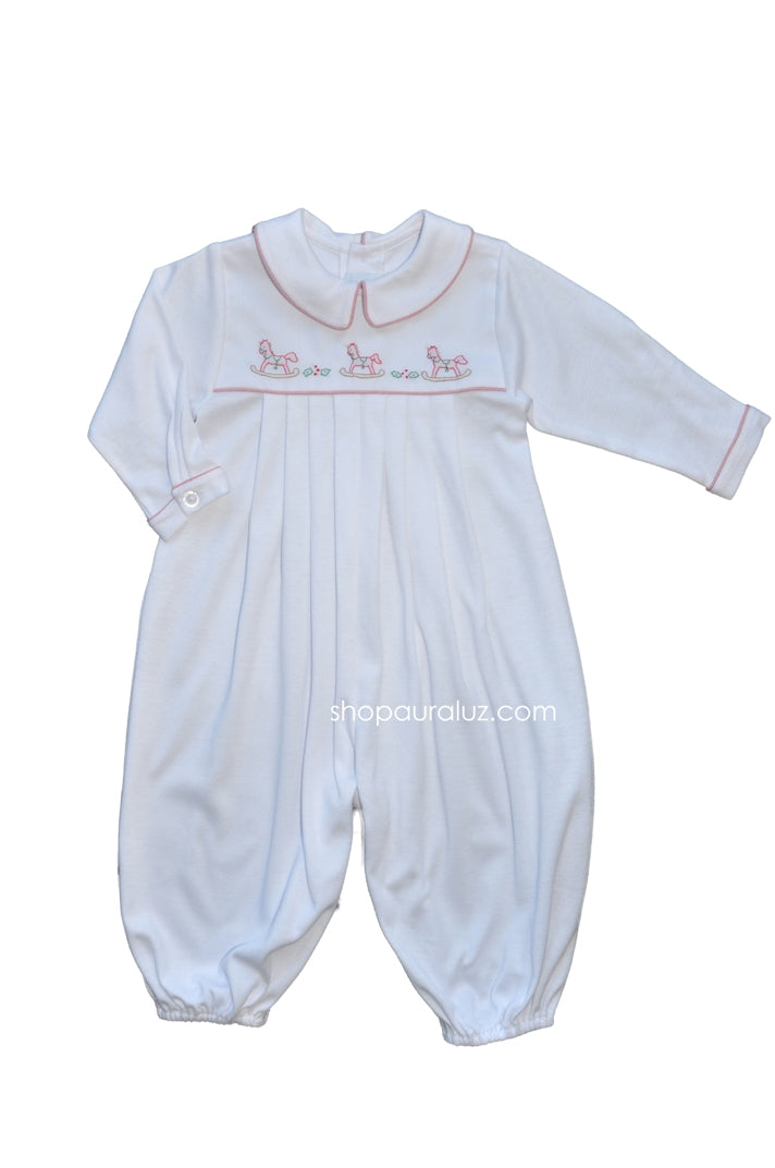 Auraluz Knit Longall...White with red trim and embroidered tiny horses