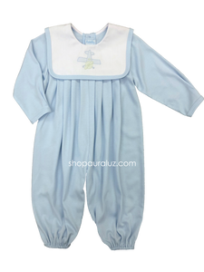 Auraluz Knit Boy Longall...Blue with white square collar and embroidered airplane