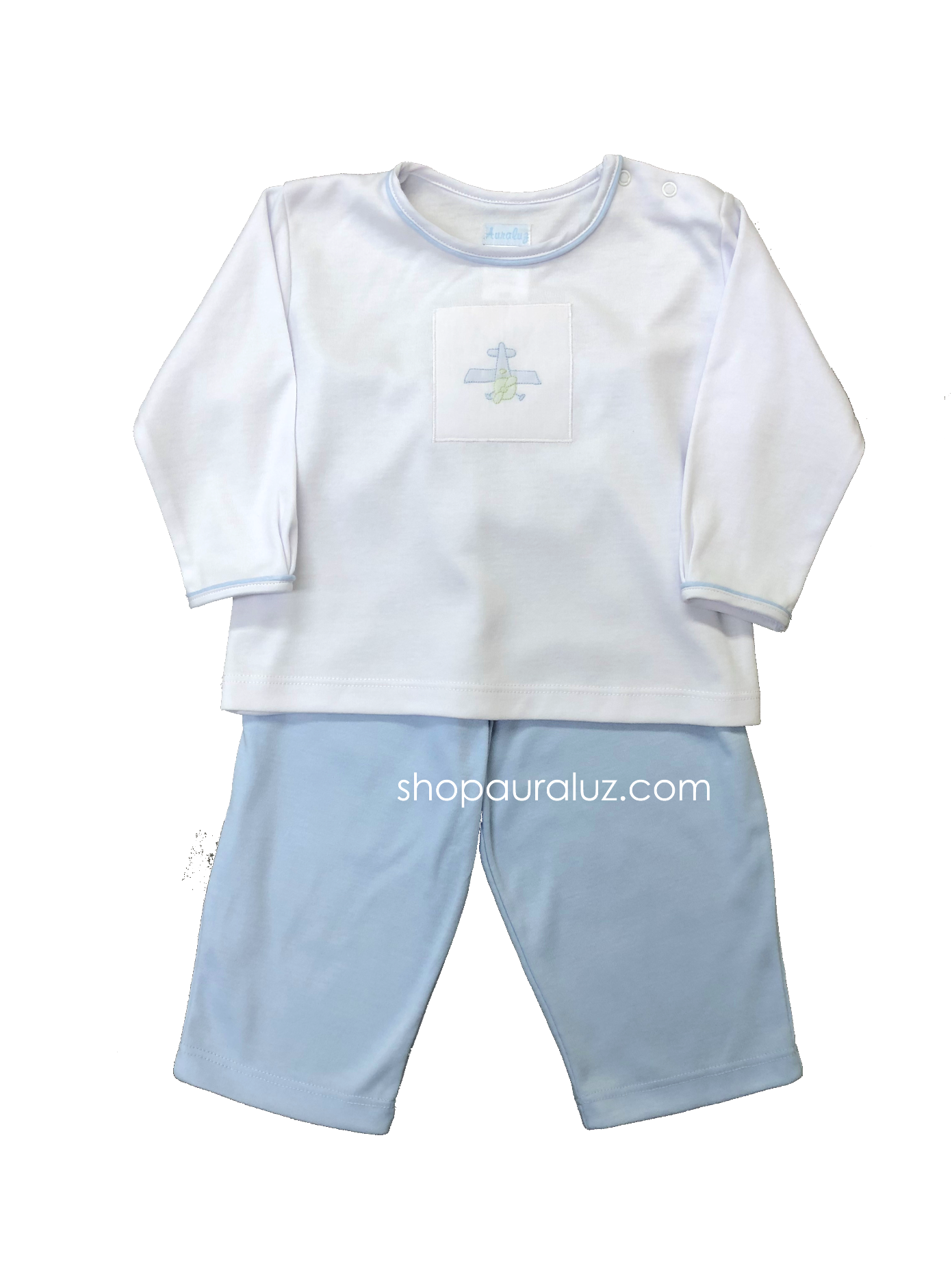 Auraluz Knit Boy 2pc...Blue/white with embroidered airplane