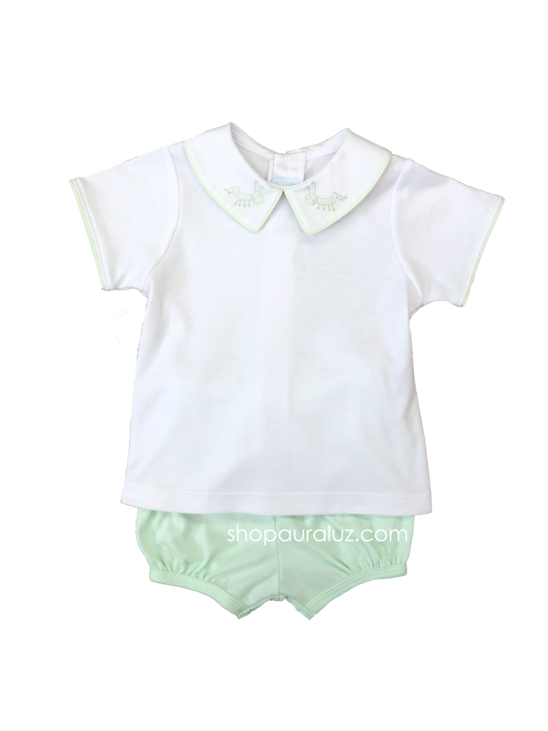 Auraluz Boy 2pc Knit Set..Green/White with embroidered grasshoppers