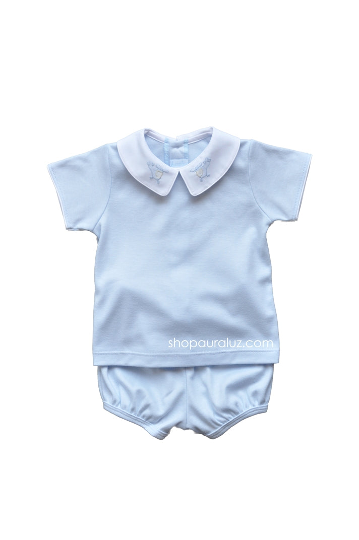 Auraluz Knit Boy 2pc...Blue with boy collar and embroidered helicopters