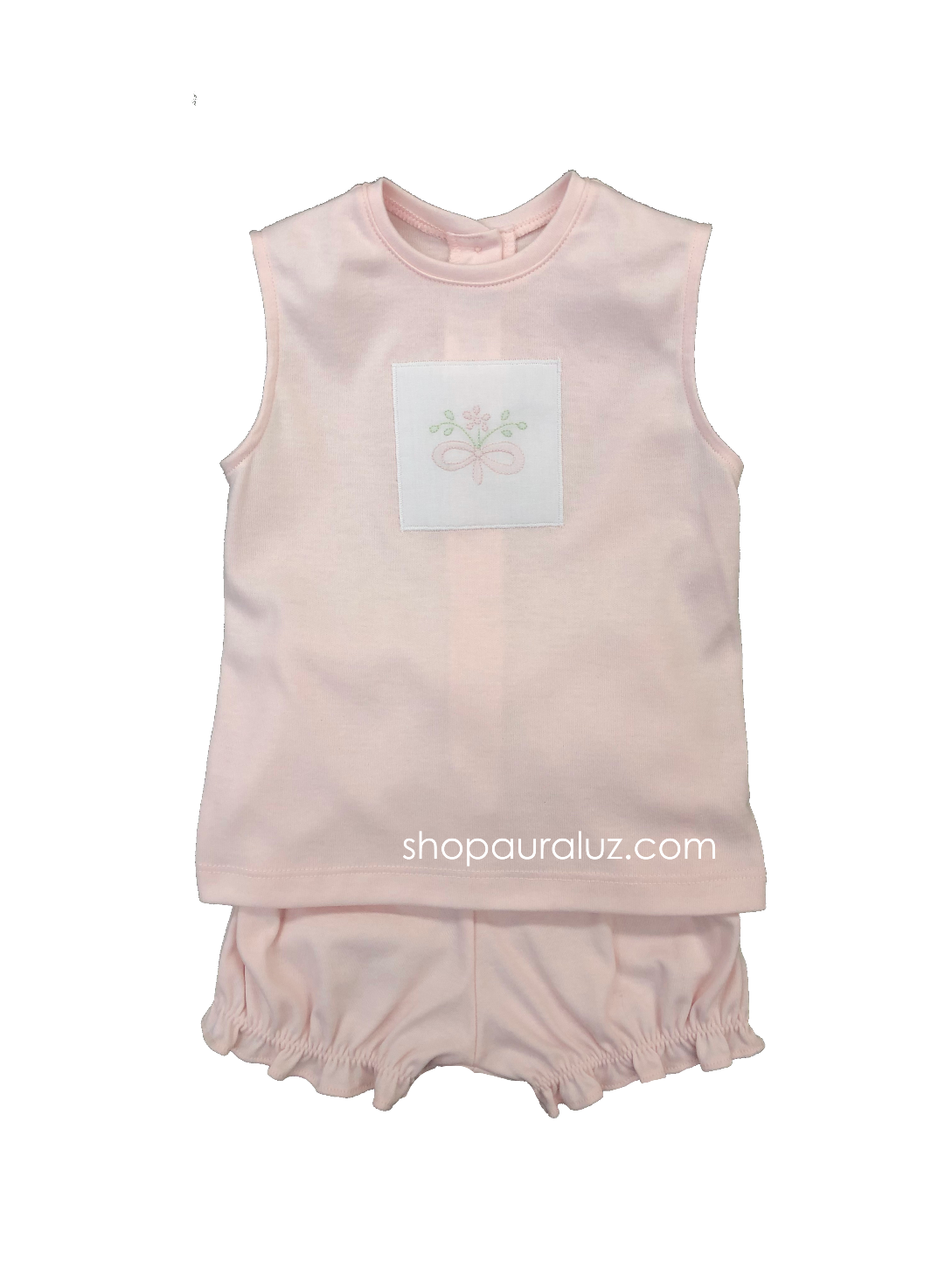 Auraluz Girl 2pc Sleeveless Knit Set..Pink with embroidered bow. STORE EXCLUSIVE!