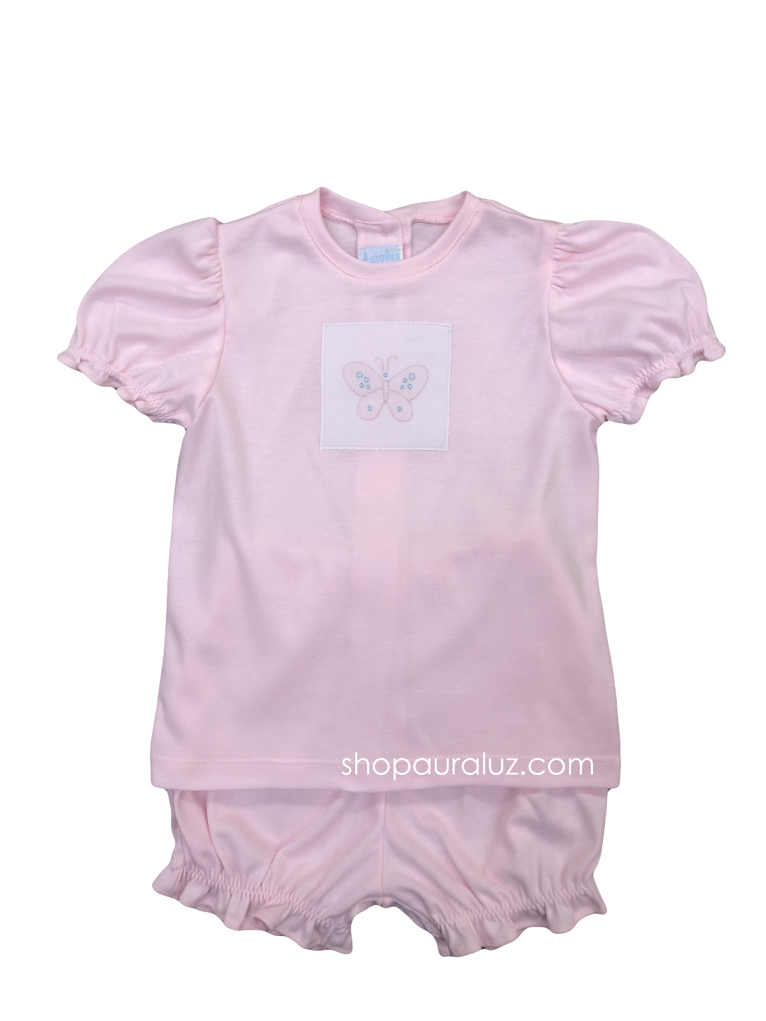 Auraluz Knit Girl 2pc...Pink with no collar and embroidered butterfly