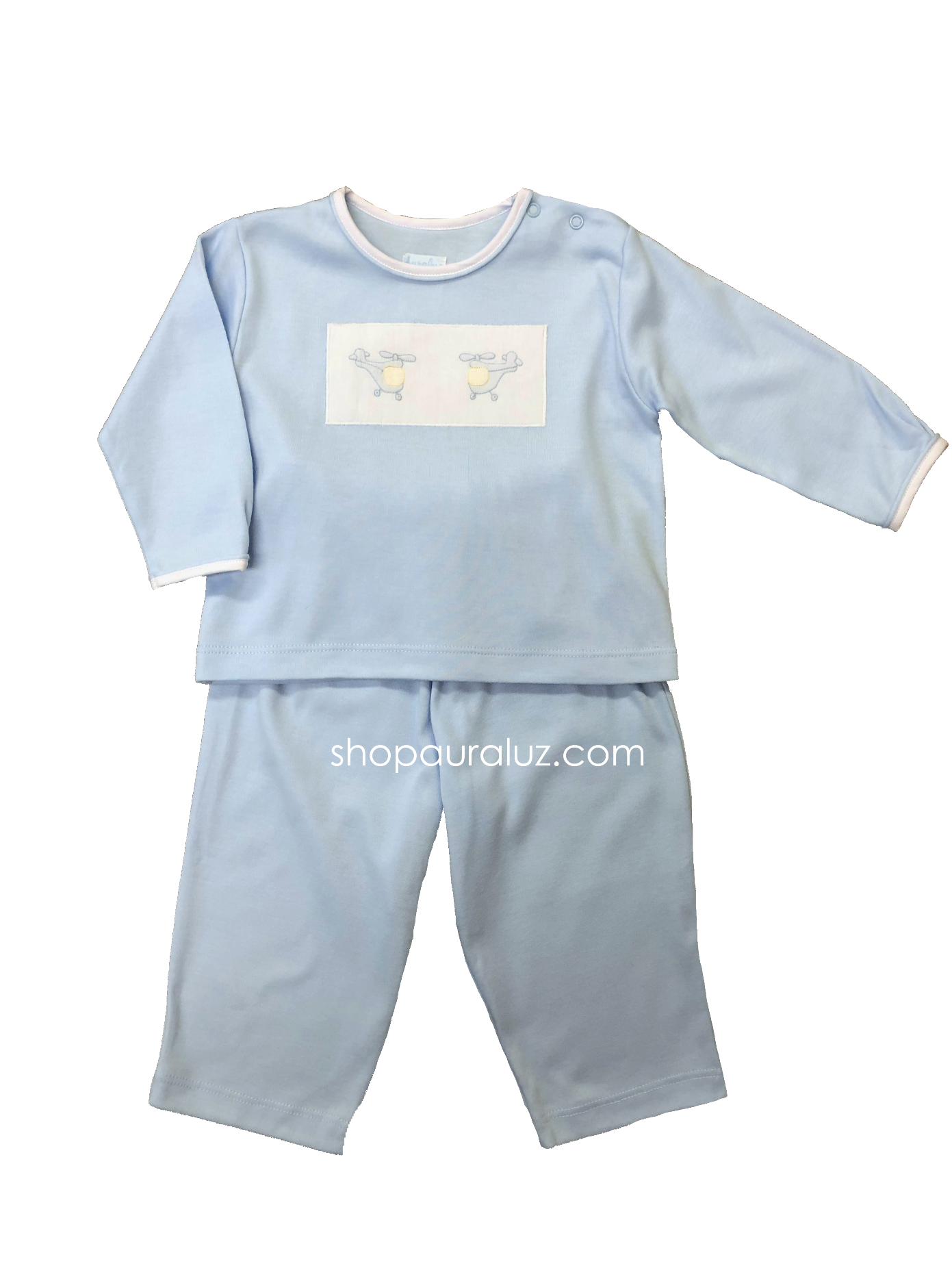 Auraluz Knit Boy 2pc...Blue with embroidered helicopters