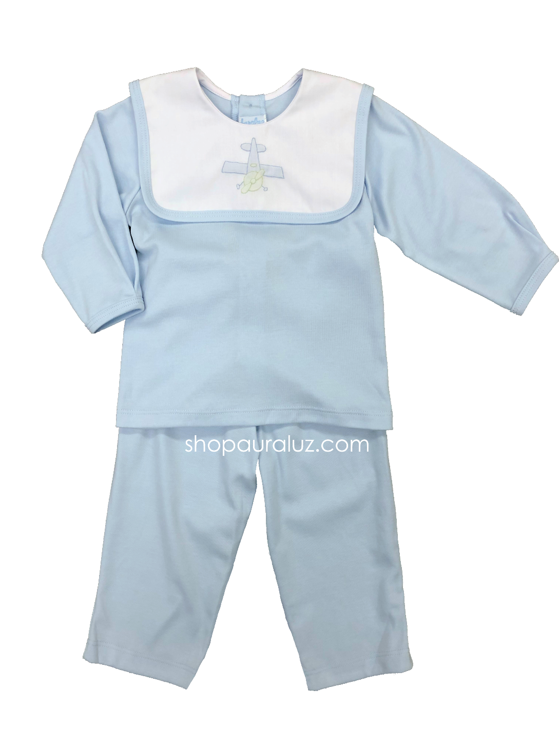 Auraluz Knit Boy 2pc...Blue with white square collar and embroidered airplane