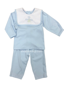 Auraluz Knit Boy 2pc...Blue with white square collar and embroidered airplane