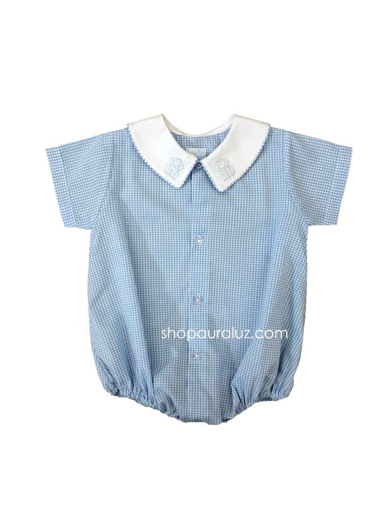 Auraluz Boy Bubble/Button-Front..Blue check w/white boy collar and embroidered frogs