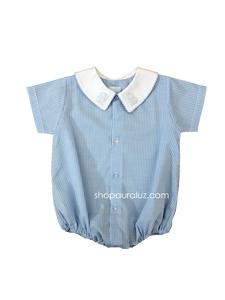 Auraluz Boy Bubble/Button-Front..Blue check w/white boy collar and embroidered frogs